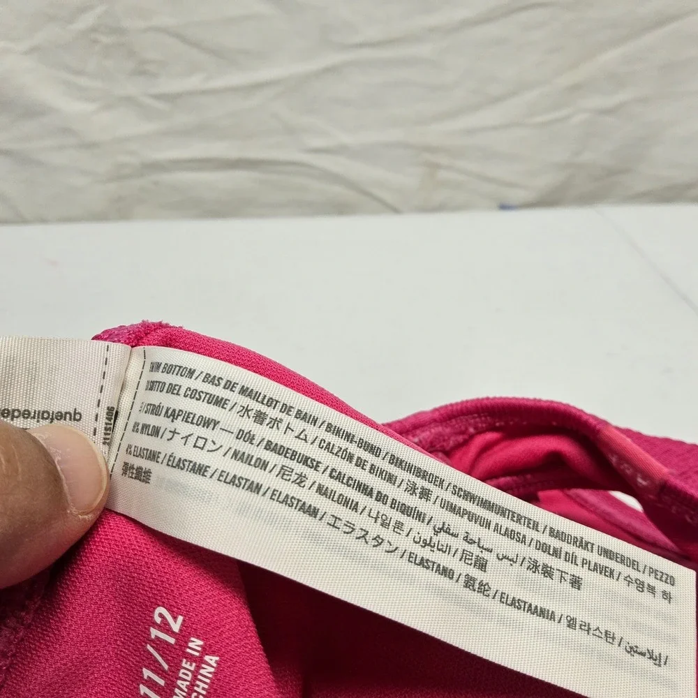 Abercrombie Kids Bikini Swim Bottom Girls‎ 11/12 Pink Ribbed Crinkle Texture